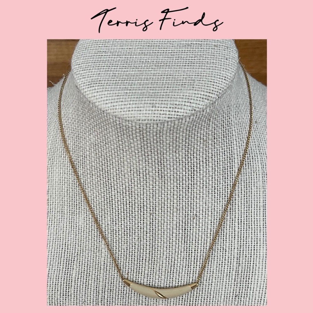 Sweet Little Enameled Cream on Gold Tone Necklace